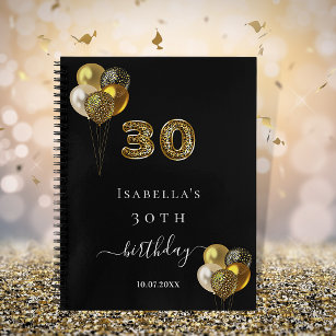 Guest book 30th birthday black gold leopard animal