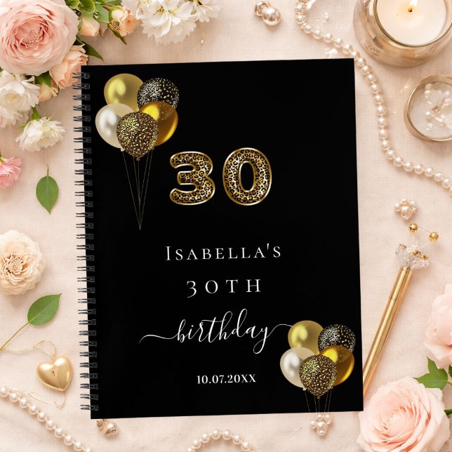 Guest book 30th birthday black gold leopard print (Creator Uploaded)