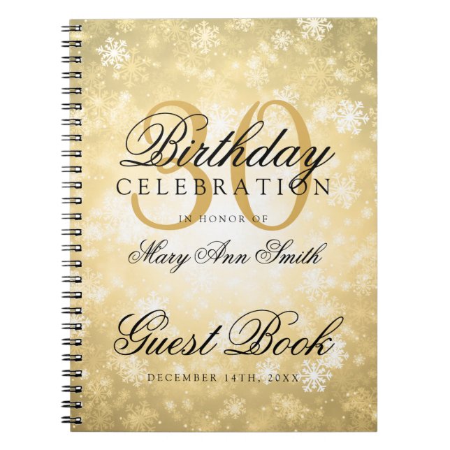 Guest book 30th Birthday Gold Winter Wonderland (Front)
