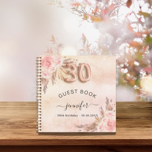 Guest book 30th birthday pampas grass rose gold