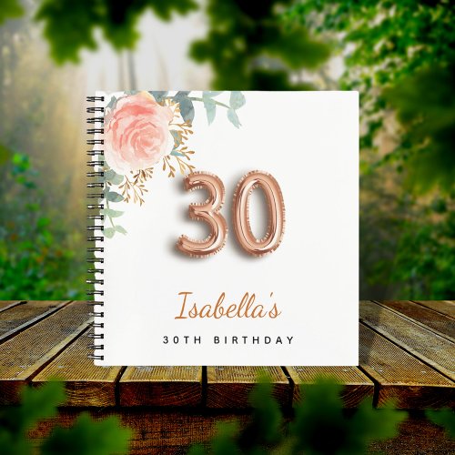 Guest book 30th birthday rose gold eucalyptus