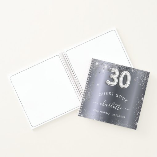 Guest book 30th birthday silver glitter name glam Zazzle