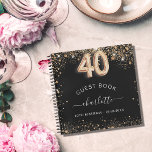 Guest book 40th birthday black gold glitter name<br><div class="desc">A guestbook for a feminine and glamorous birthday party.  A stylish black background with faux gold glitter dust. Add your name,  and text.  Age number is written with a balloon style font.</div>