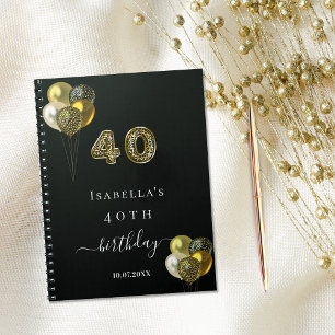 Guest book 40th birthday black gold leopard print