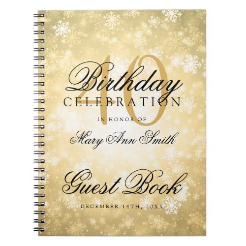 Guest Book 40th Birthday Gold Winter Wonderland