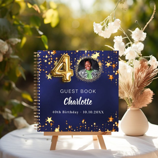 Guest book 40th birthday navy blue gold star photo (Creator Uploaded)