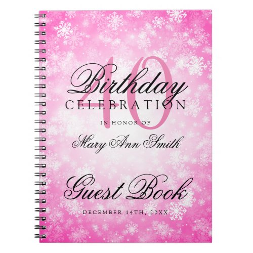 Guest Book 40th Birthday Pink Winter Wonderland