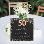 Guest book 50th birthday black gold glitter name<br><div class="desc">A guestbook for a feminine and glamorous birthday party.  A stylish black background with faux gold glitter dust. Add your name,  and text.  Age number is written with a balloon style font.</div>
