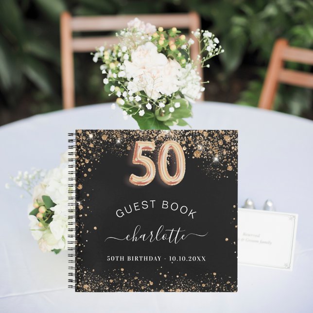 Guest book 50th birthday black gold glitter name (Creator Uploaded)