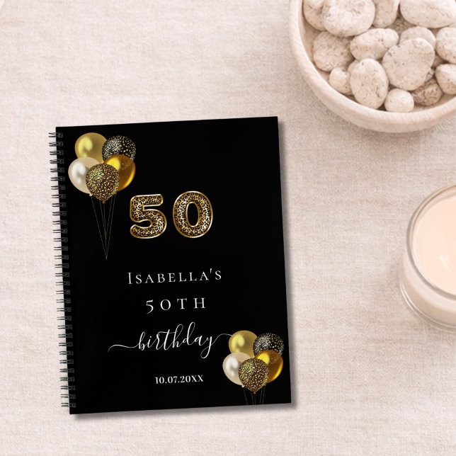 Guest book 50th birthday black gold leopard print (Creator Uploaded)