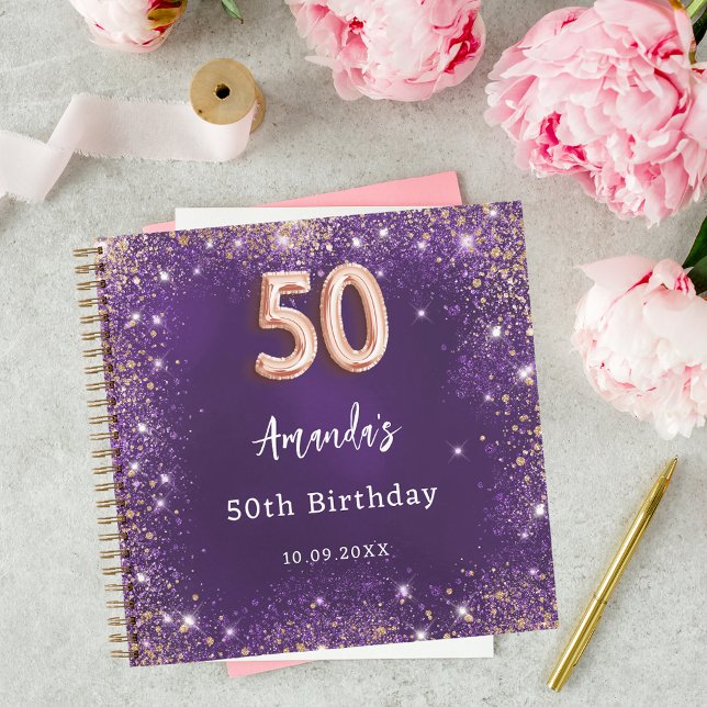Guest book 50th Birthday purple rose gold glitter (Creator Uploaded)