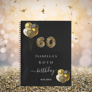 Guest book 60th birthday black gold leopard animal
