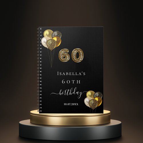 Guest book 60th birthday black gold leopard animal