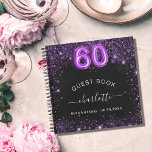 Guest book 60th birthday black purple glitter name<br><div class="desc">A guestbook for a feminine and glamorous birthday party.  A stylish black background with purple faux glitter,  sparkles. Add your name,  and text.  Age number is written with a balloon style font.</div>