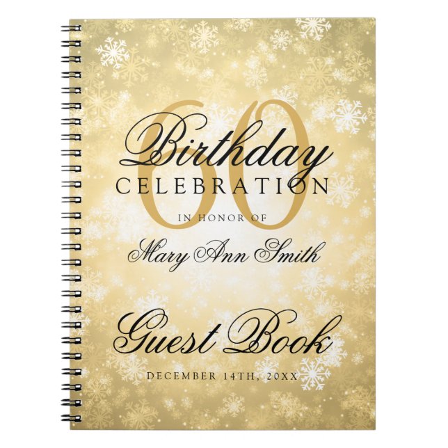 Guest book 60th Birthday Gold Winter Wonderland (Front)