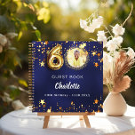 Guest book 60th birthday navy blue gold star photo<br><div class="desc">A stylish navy blue,  uneven colored background with faux gold stars. Add your photo,  name,  and text.  Age number is written with a balloon style font.</div>