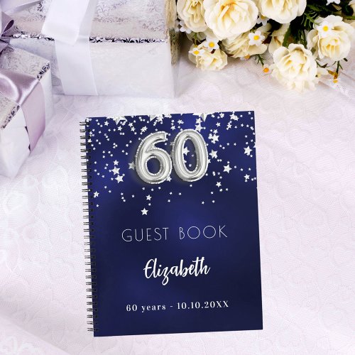 Guest book 60th birthday navy blue silver stars