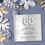 Guest book 60th birthday silver glitter name glam<br><div class="desc">A guestbook for a feminine and glamorous birthday party.  A stylish faux silver looking background with faux glitter,  sparkles. Add your name,  and text.  Age number is written with a balloon style font.</div>