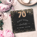 Guest book 70th birthday black gold glitter name<br><div class="desc">A guestbook for a feminine and glamorous birthday party.  A stylish black background with faux gold glitter dust. Add your name,  and text.  Age number is written with a balloon style font.</div>