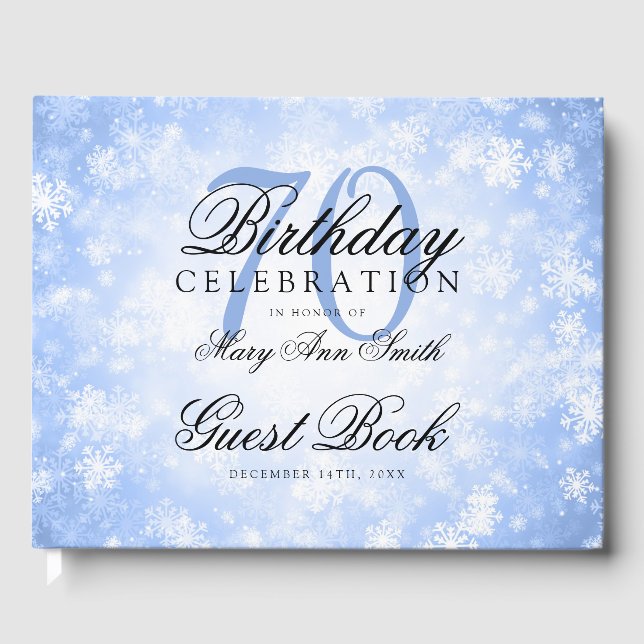 Guest Book 70th Birthday Blue Winter Wonderland (Front)