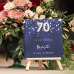 Guest book 70th birthday navy blue silver stars<br><div class="desc">A navy blue background color with faux silver stars. The blue color is uneven.  Add your name,  text.</div>