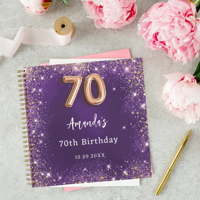 Guest book 70th Birthday purple rose gold glitter (Creator Uploaded)