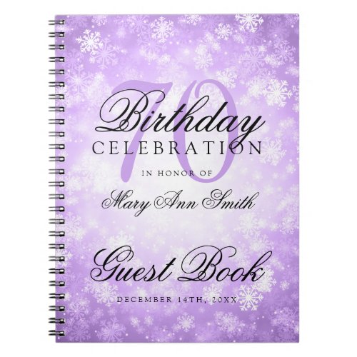 Guest book 70th Birthday Purple Winter Wonderland