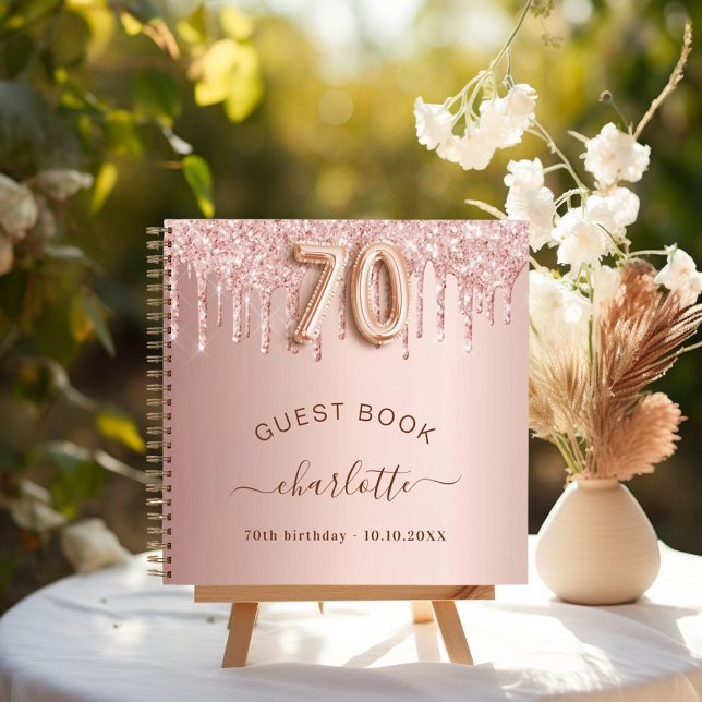 Guest book 70th birthday rose gold drips (Creator Uploaded)