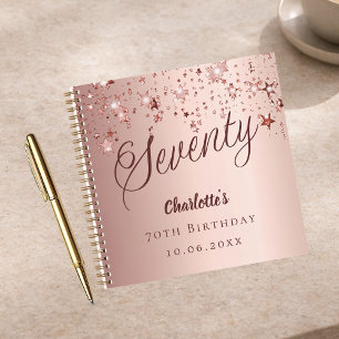 Guest book 70th birthday rose gold stars