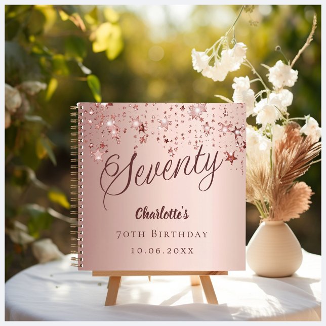 Guest book 70th birthday rose gold stars (Creator Uploaded)