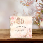 Guest book 80th birthday pampas grass rose gold<br><div class="desc">For an elegant 80th birthday party. A rose gold,  blush pink rustic faux metallic looking background. Decorated with rose gold,  pink florals,  pampas grass. Personalize and add a name and date.</div>