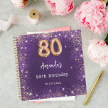 Guest book 80th Birthday purple rose gold glitter<br><div class="desc">A guestbook for a feminine and glamorous 80th birthday party.  A stylish purple background with faux purple and rose gold sparkles. The purple color is uneven. Personalize and add your name and a date.</div>
