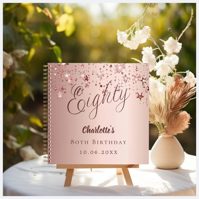 Guest book 80th birthday rose gold stars (Creator Uploaded)
