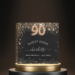 Guest book 90th birthday black gold glitter name<br><div class="desc">A guestbook for a feminine and glamorous birthday party.  A stylish black background with faux gold glitter dust. Add your name,  and text.  Age number is written with a balloon style font.</div>