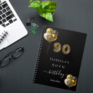 Guest book 90th birthday black gold leopard animal