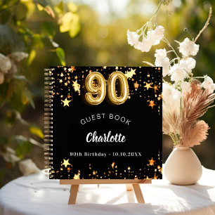Guest book 90th birthday black gold stars