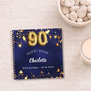 Guest book 90th birthday navy blue gold stars