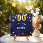 Guest book 90th birthday navy blue gold stars<br><div class="desc">A stylish navy blue,  uneven colored background with faux gold stars. Add your name,  and text.  Age number is written with a balloon style font.</div>