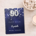 Guest book 90th birthday navy blue silver stars<br><div class="desc">A navy blue background color with faux silver stars. The blue color is uneven.  Add your name,  text.</div>