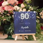 Guest book 90th birthday navy blue silver stars<br><div class="desc">A navy blue background color with faux silver stars. The blue color is uneven.  Add your name,  text.</div>