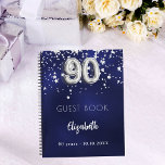 Guest book 90th birthday navy blue silver stars<br><div class="desc">A navy blue background color with faux silver stars. The blue color is uneven.  Add your name,  text.</div>