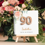 Guest book 90th birthday rose gold eucalyptus<br><div class="desc">For an elegant and feminine 90th birthday party. A chic white background. Decorated with a rose gold and blush pink watercolored rose flower, floral, green eucalyptus leaves, sprigs, greenery and faux gold sprigs. Personalize and a name. Black and golden letters. The name is written with a modern hand lettered style...</div>