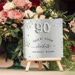 Guest book 90th birthday silver glitter name glam<br><div class="desc">A guestbook for a feminine and glamorous birthday party.  A stylish faux silver looking background with faux glitter,  sparkles. Add your name,  and text.  Age number is written with a balloon style font.</div>