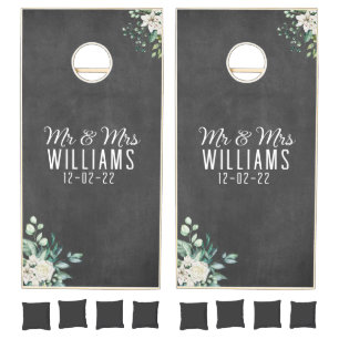 Guest Book Alternative Floral Chalkboard Wedding Cornhole Set