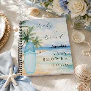 Guest book baby shower baby on board surfboard