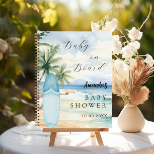 Guest book baby shower baby on board surfboard