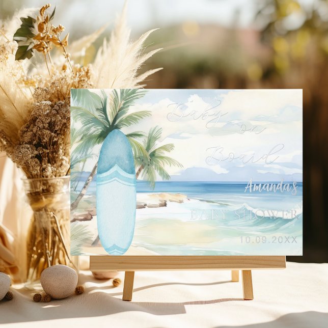 Guest book baby shower baby on board surfboard (Creator Uploaded)