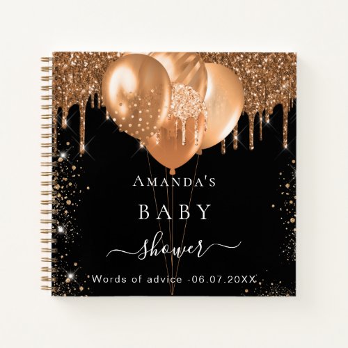 Guest book Baby Shower black gold glitter advice