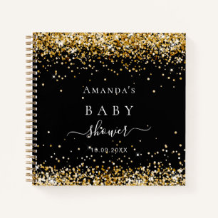 Guest book baby shower black gold glitter name