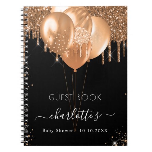 Guest book Baby Shower black gold glitter name
